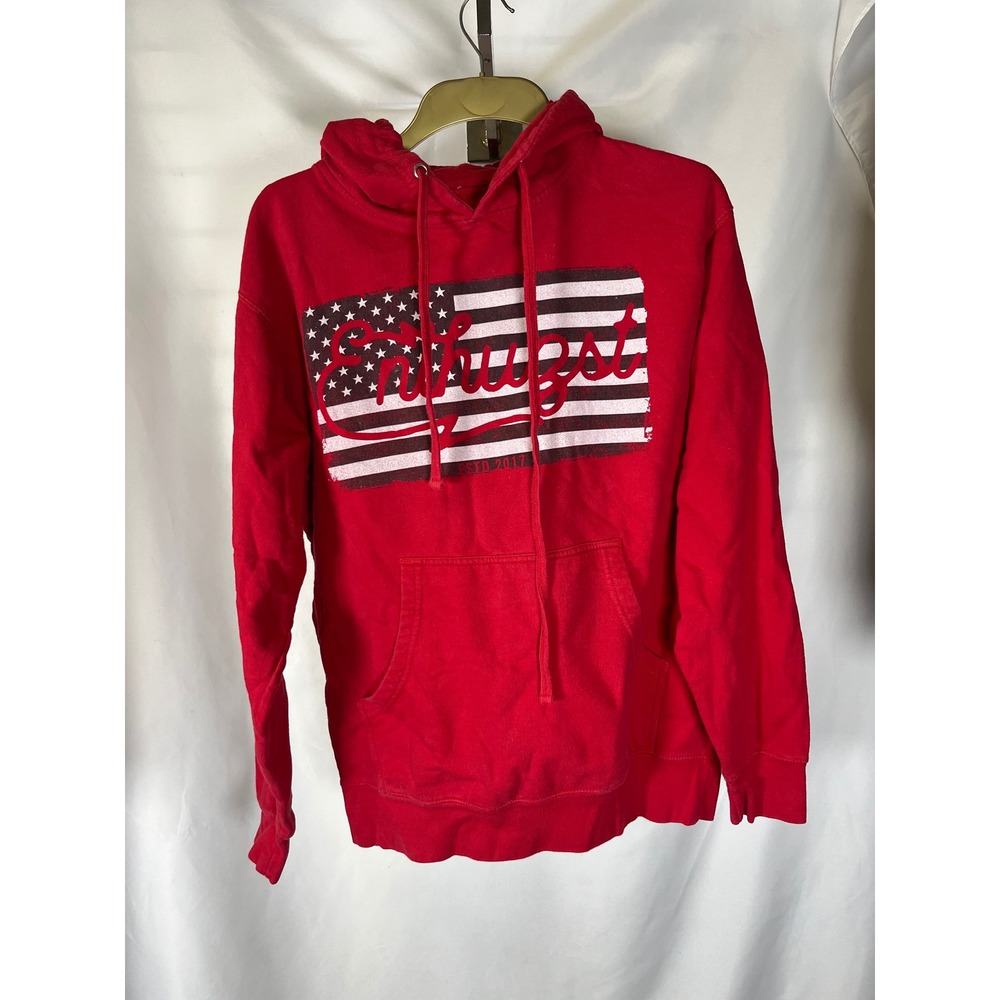 Enthuzst‎ Red American Flag Graphic Hoodie Mens Medium Pullover Sweatshirt